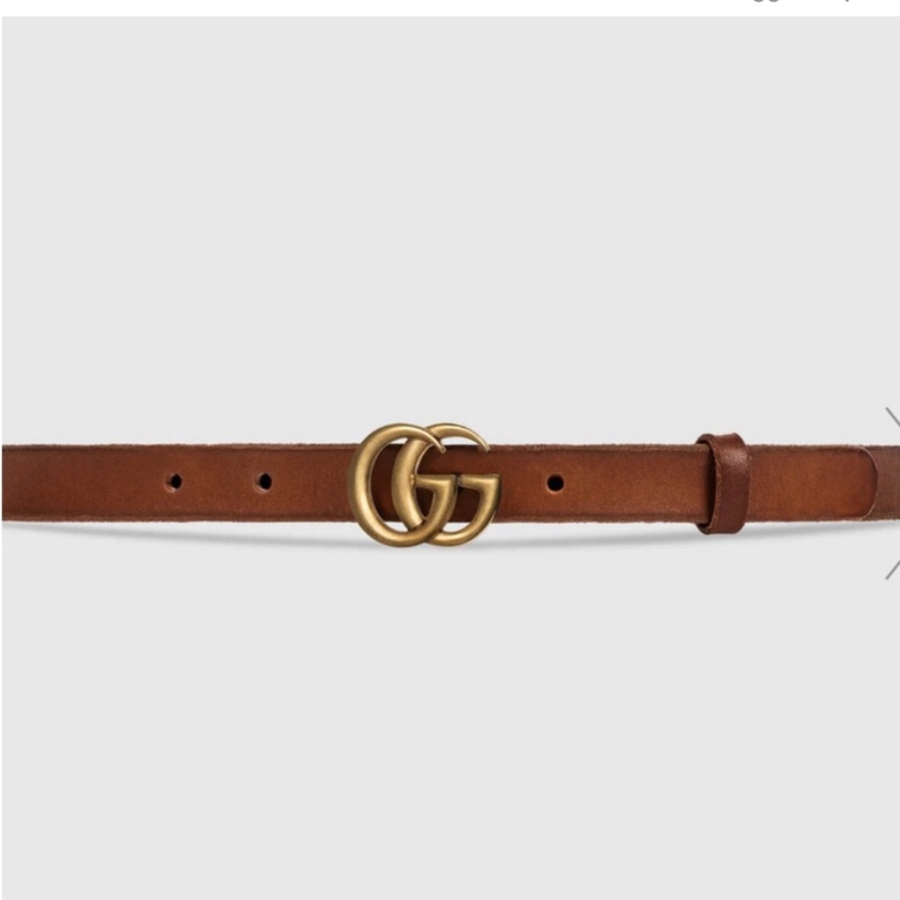 Gucci Faded Calfskin Leather Double G 20mm Thin Slim Brown Tan Gold Belt Size 75 - Picture 2 of 7